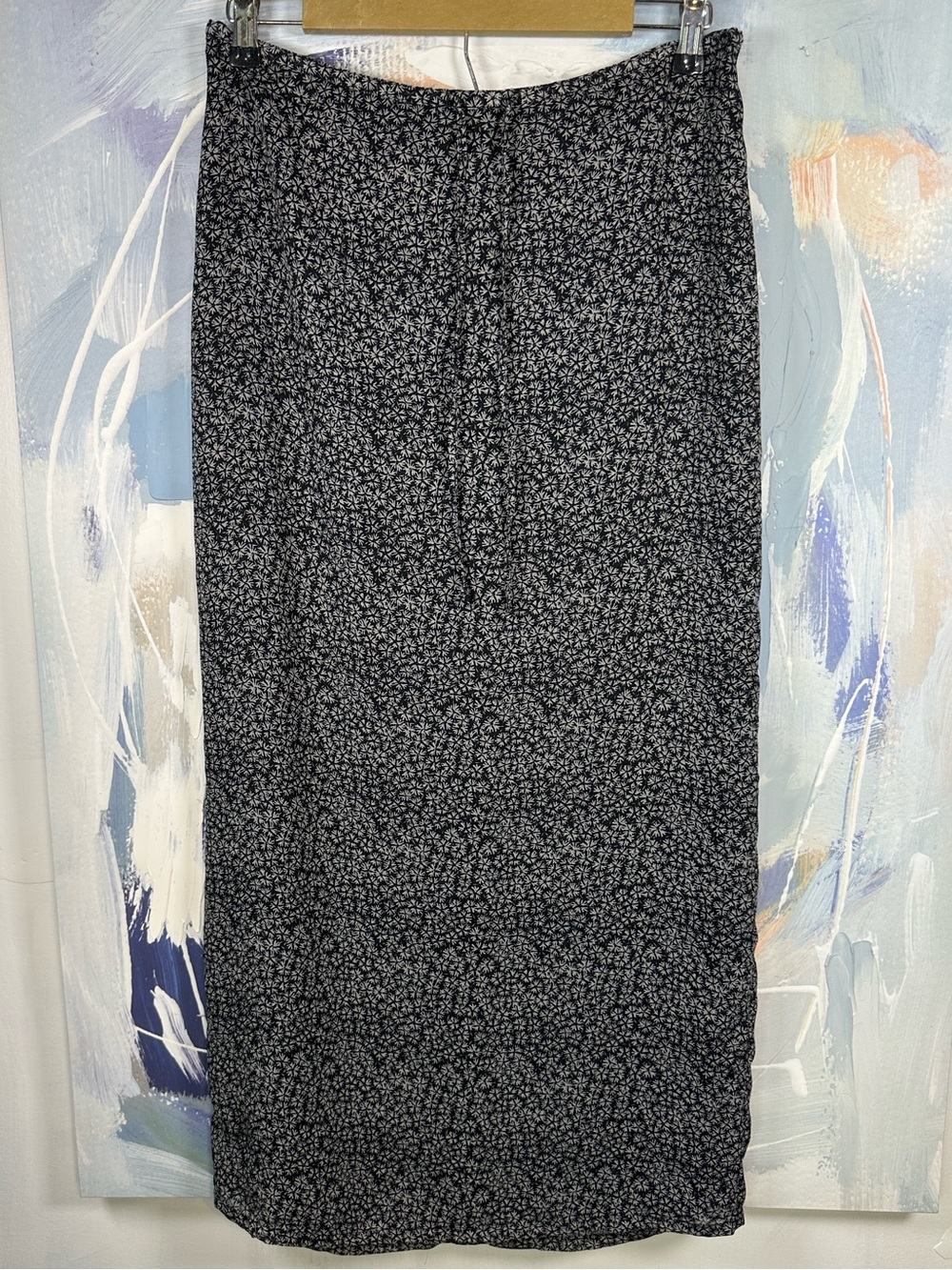Old Navy Black Floral Print Long‎ Midi Skirt Back Zip Straight Workwear 8 Med